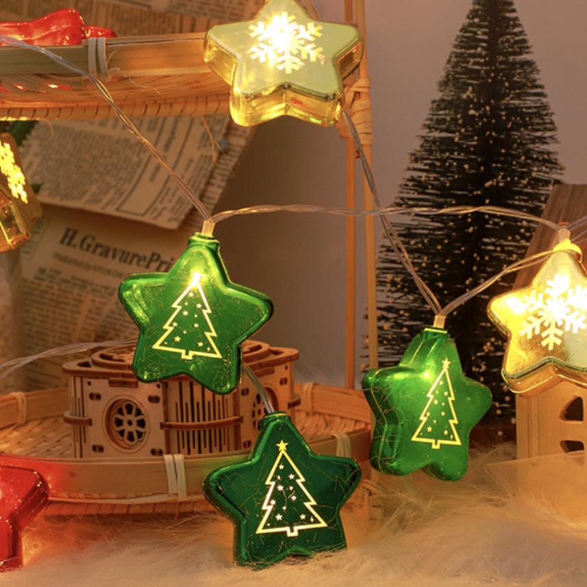 LED de Navidad impresa en color bola galvanizada estrella colgante string de luz decoración árbol de Navidad escena de atmósfera de luz de color
