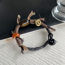 小众复古多结天然石手工编织项链女百搭精致天然虎眼石红玛瑙手链