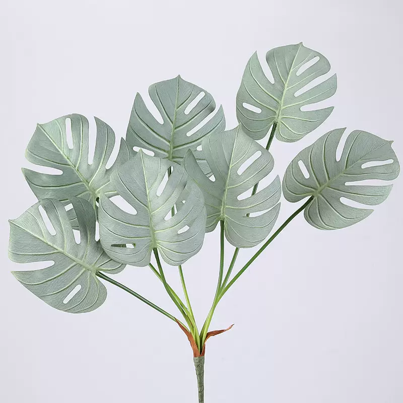 高档仿真把束7头龟背绿植叶子塑料假草绿叶背景墙面插花植物装饰