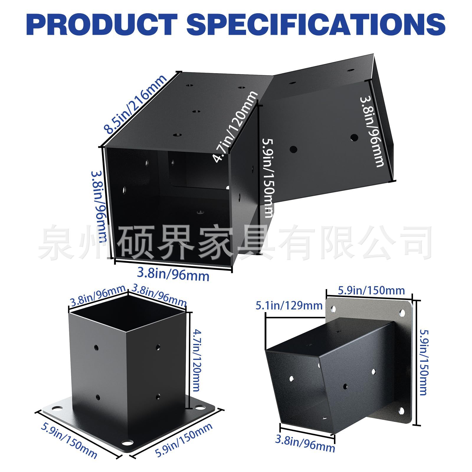 Kit de marco 3 - way inclinado techo marco bracket kit de soporte de techo recubierto en polvo marco de pared bracket 4inx 4in