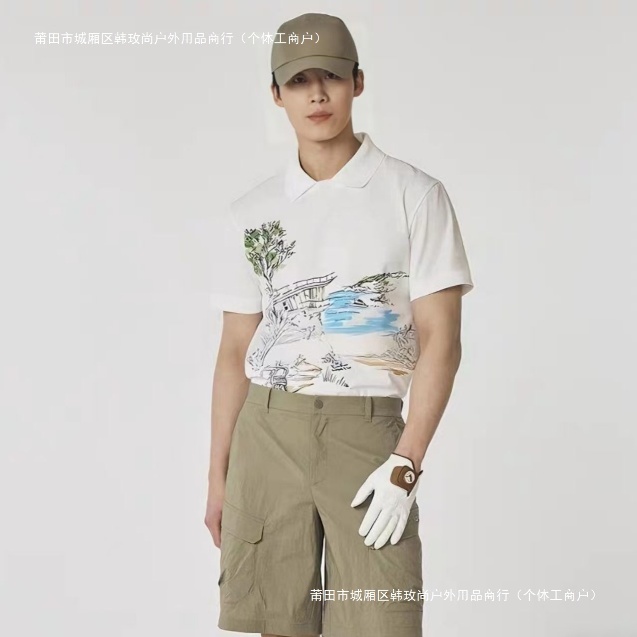 25 New Golf Men's Thin Lightweight Breathable Quick-Drying Printed Lapel Short Sleeve Sports Casual Fashion