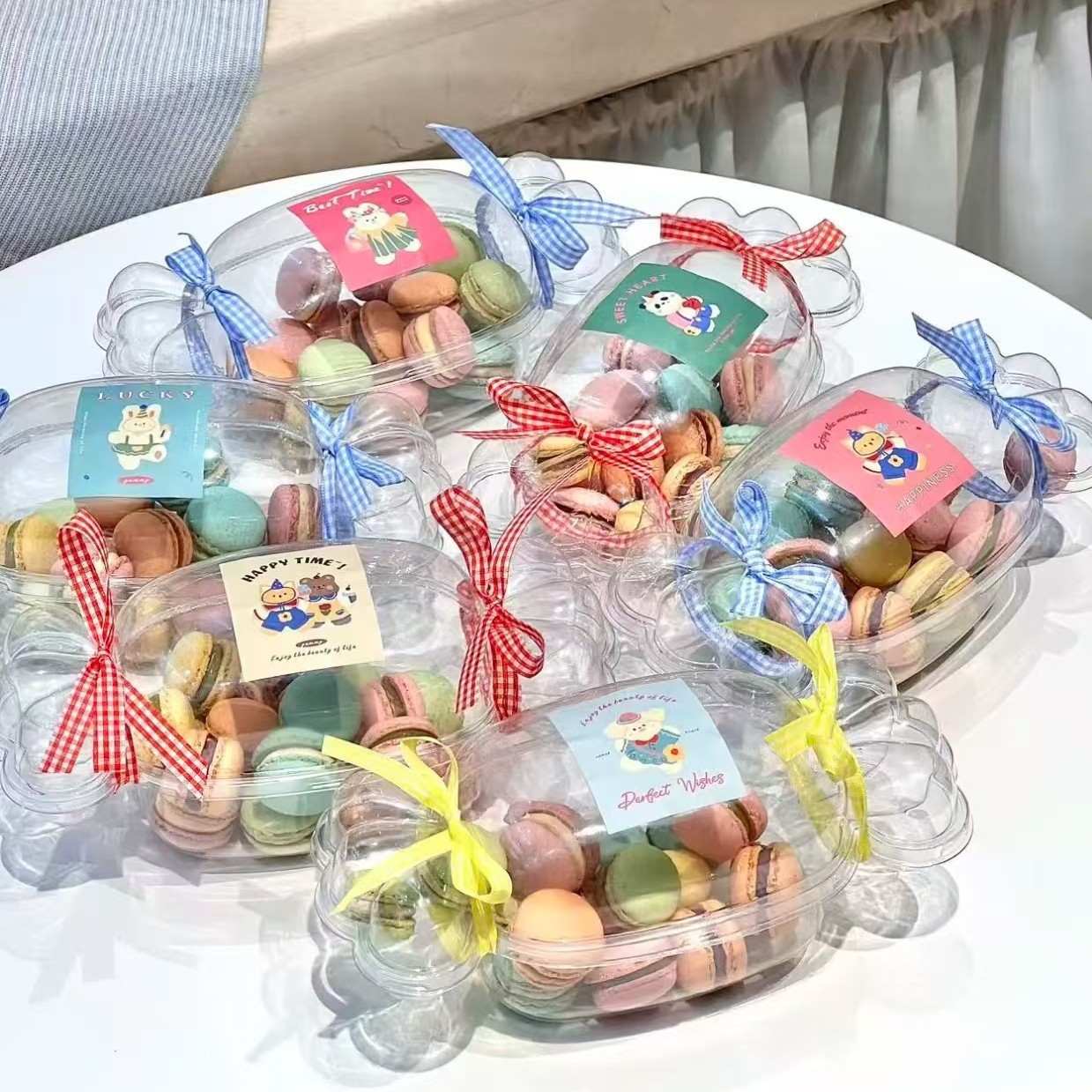 Caja de plástico transparente de color macarón creativa pequeña caja de embalaje de galletas dulces de horneado caja de regalo Qixiao caja de embalaje