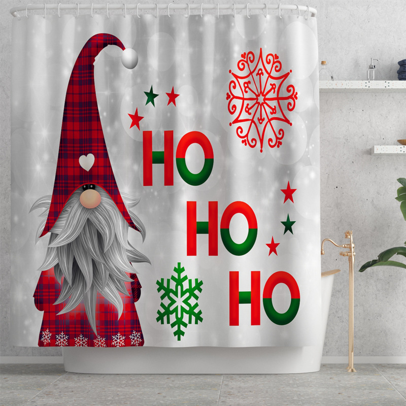 Christmas Dwarf Printed Toilet Mat Set Toilet Set Bathroom Non-slip Shower Curtain Four-piece Bath Towel Air-conditioning Blanket