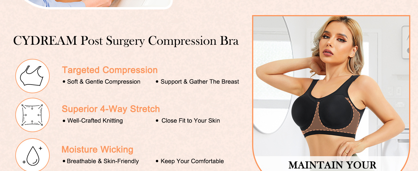CYDREAM women wireless post surgery compression everyday bra padded adjustable smooth back bra -5