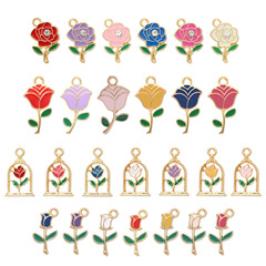 彩色經典永生花玫瑰花鬱金香diy配件滴油合金掛件鑰匙扣手工材料