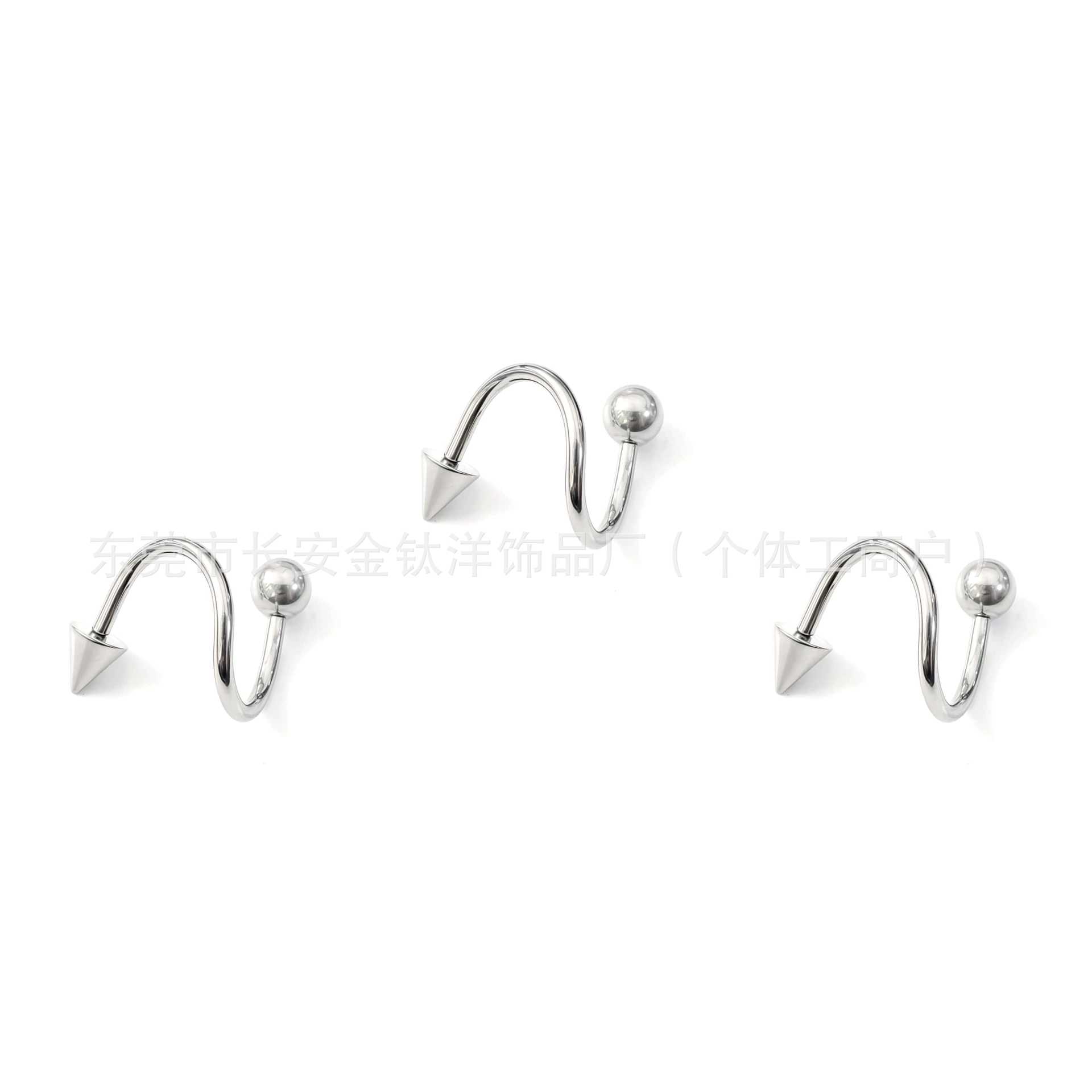 F136 Titanium Internal Thread Double-Headed Round Ball Pointed Cone S-Shaped Rod Lip Ring Lip Nail Earrings G23 Titanium Alloy Piercing Jewelry detail image 4