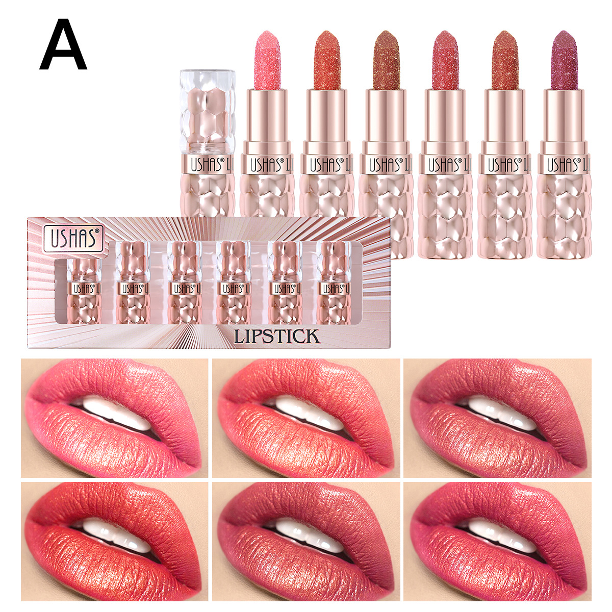 USHAS Europa, América, Amazon, punto transfronterizo, lápiz labial nacarado, taza impermeable y antiadherente, lápiz labial fino hidratante de larga duración