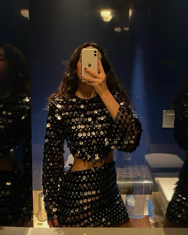 Regular Fit Fit Type Party Bar Women's Vacation Streetwear Sparkly Polyester Sequins Skirt Co-ord Set Skirt Sets