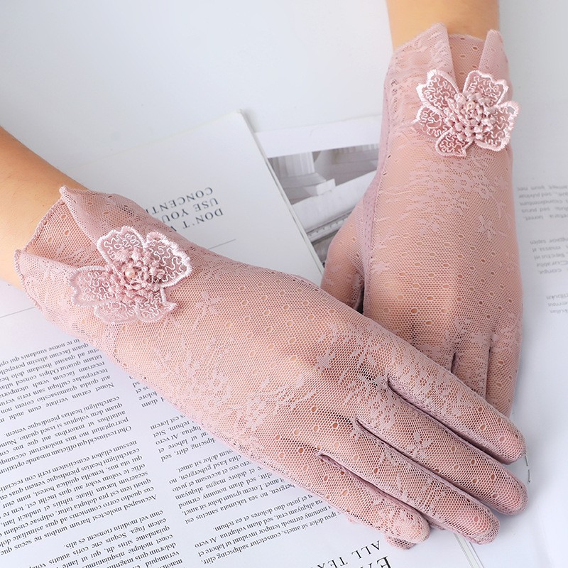 Guantes de protección solar para mujer primavera y verano guantes de pantalla táctil de encaje Delgado conducción transpirable guantes de equitación de protección solar al aire libre