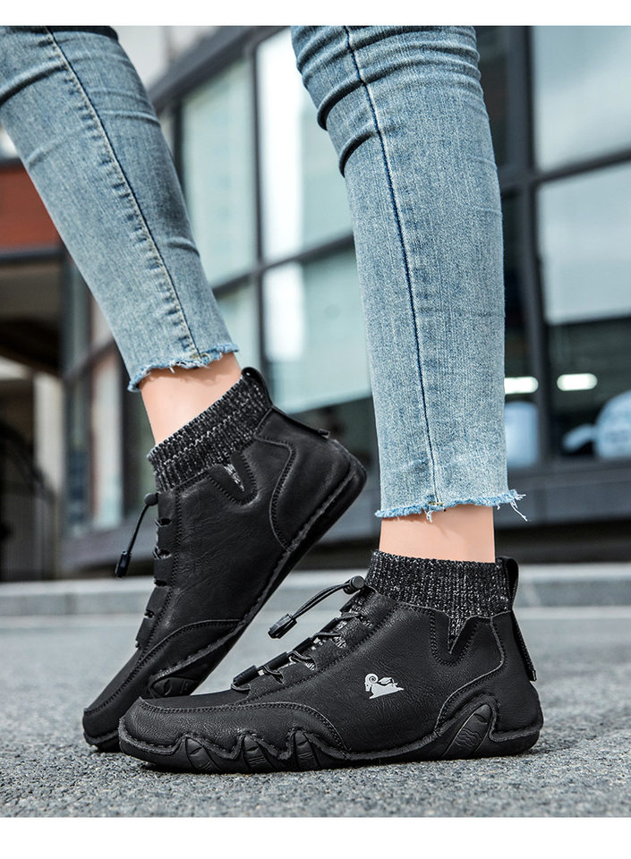Bốt Martin cổ cao LDECK cổ vừa, thun co giãn, đế bằng, form unisex — C8007 kaki, C8007 màu xám, C8007 màu đen, C8007 đen M (kiểu lót nhung) chi tiết 23
