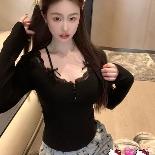 Pure Desire Windproof Fleece Lace Splicing Bow Tie T-Shirt for Women Autumn and Winter Base Layer Top Slim Short Sleeve Warm Up Top for Women