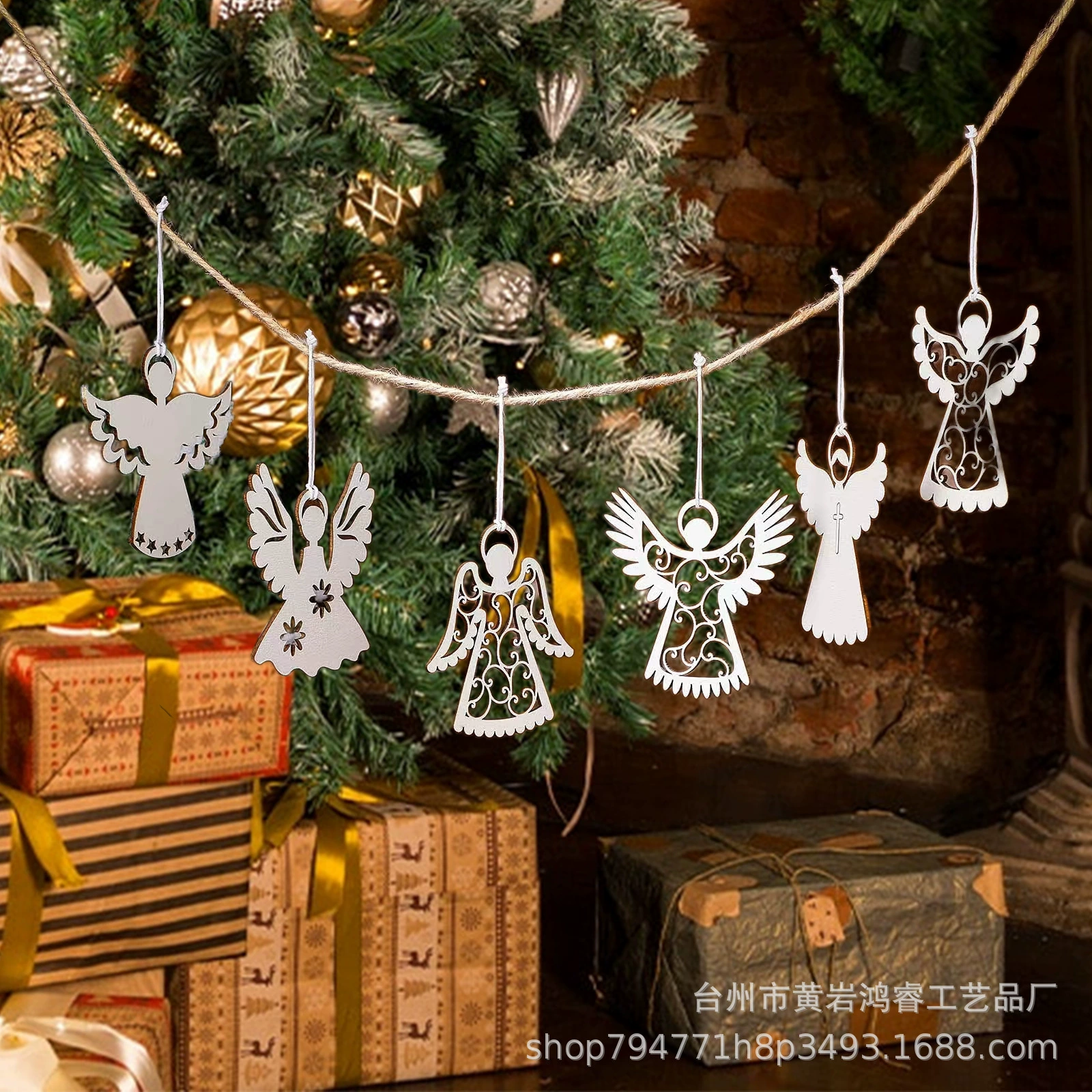 Трансграничная рождественская ажурная подвеска деревянная DIY рисованной креативный лазерный ажурный ангел рождественская елка вечеринка украшения