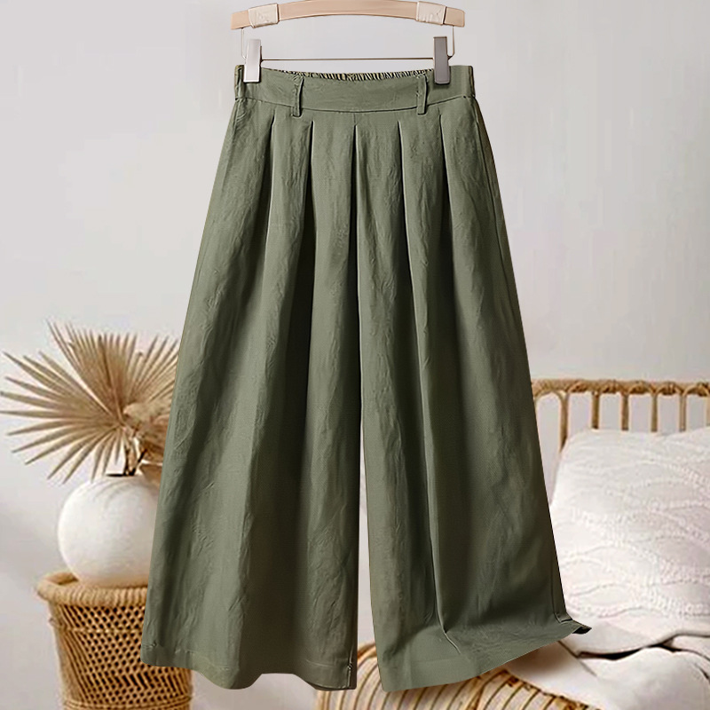 Cotton and Linen Cropped Culottes Women's High Waist Slimming Summer Thin Loose Draped Artistic Casual All-match Wide-leg Women's Pants