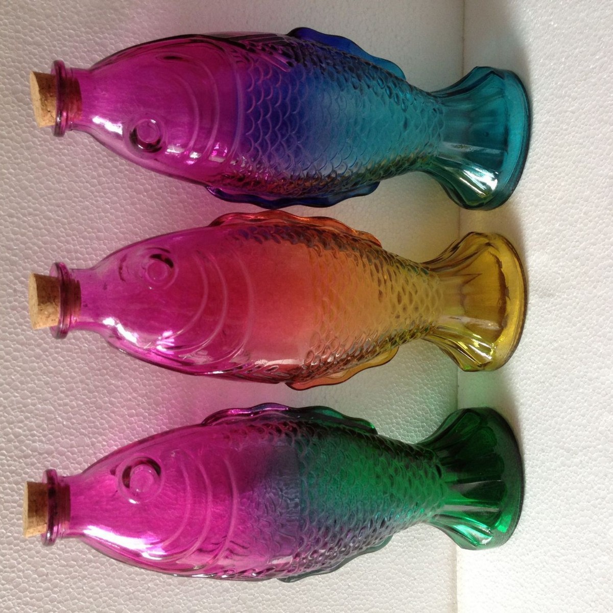 创意彩色玻璃鱼瓶五谷丰登玻璃瓶工艺玻璃瓶木塞口许愿瓶