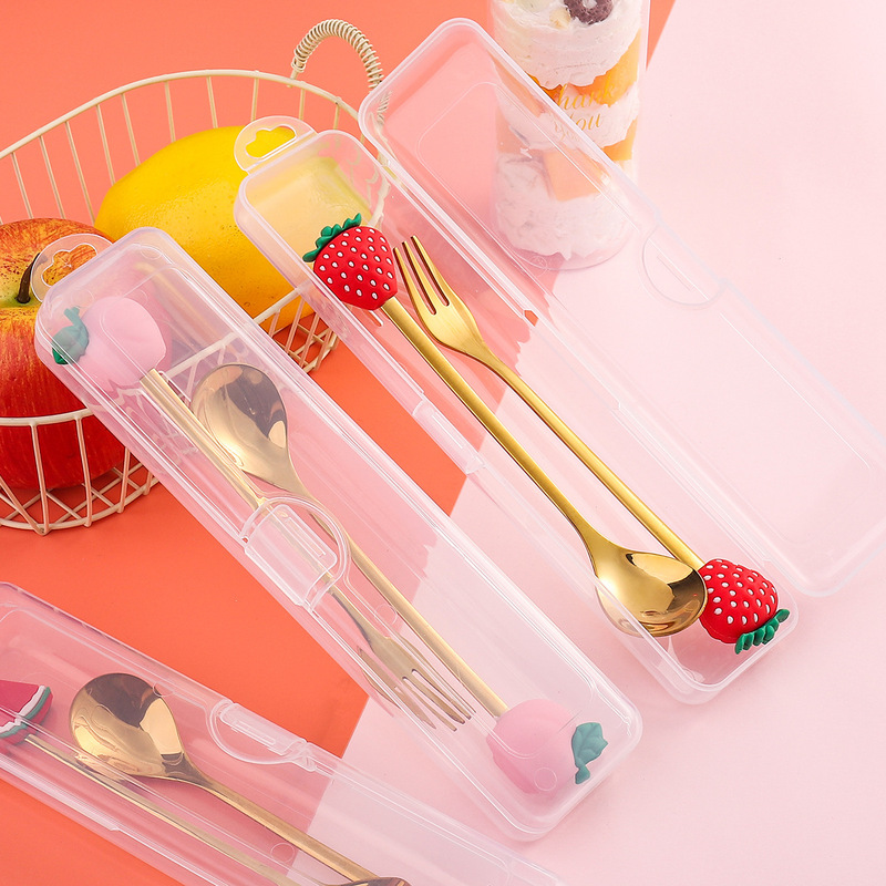 Christmas Dessert Fork and Spoon Set Chopstick Doll Spoon Cartoon Tableware Fruit Fork Portable Coffee Gift Box