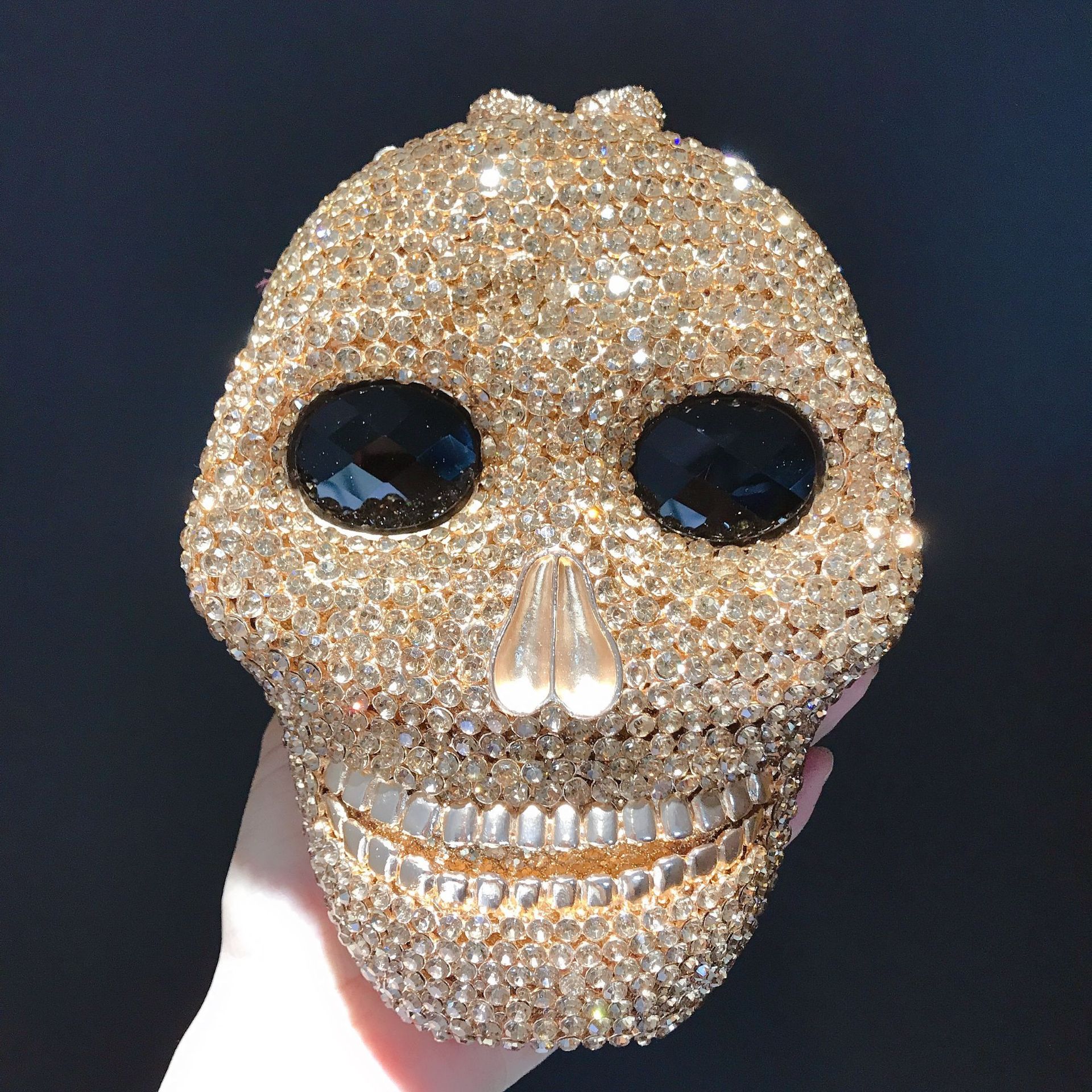 Bolsa de piedra calavera con diamantes bolsas de cena calavera de Halloween bolsas de diamantes de metal