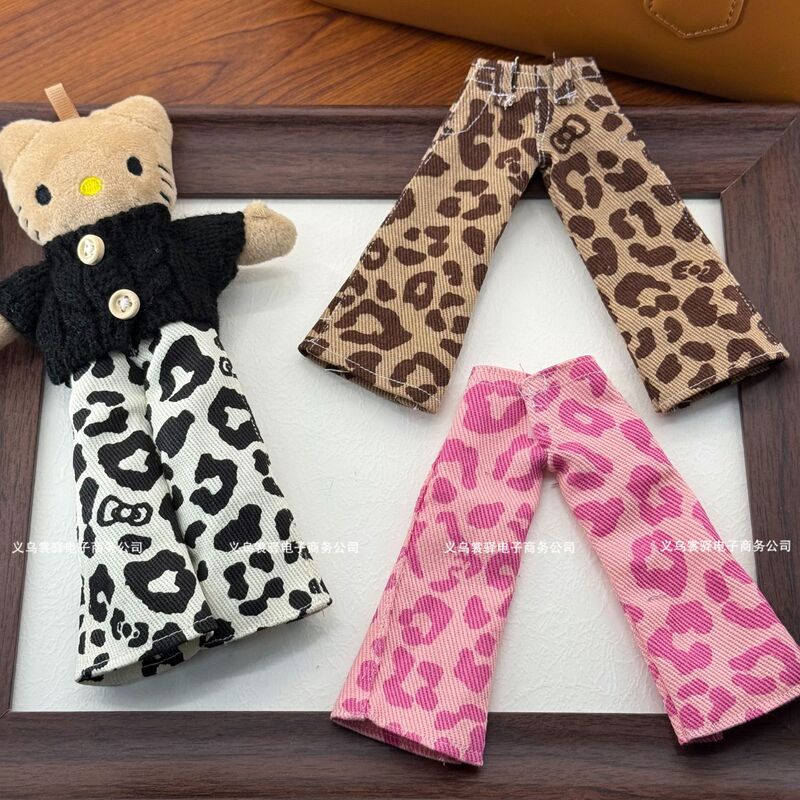 New Long-Legged Kt Retro Leopard Print Jeans High-Rise Loose Wide-Leg Jeans with Bag Pendant Decoration Doll Clothes New Long-Legged Kt Retro Leopard Print Jeans High-Rise Loose Wide-Leg Jeans with Bag Pendant Decoration Doll Clothes