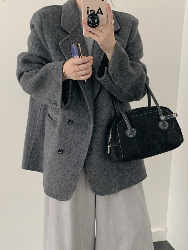2025秋冬新款赫本风双面羊绒大衣女小个子高级感小西装羊毛呢外套|undefined
