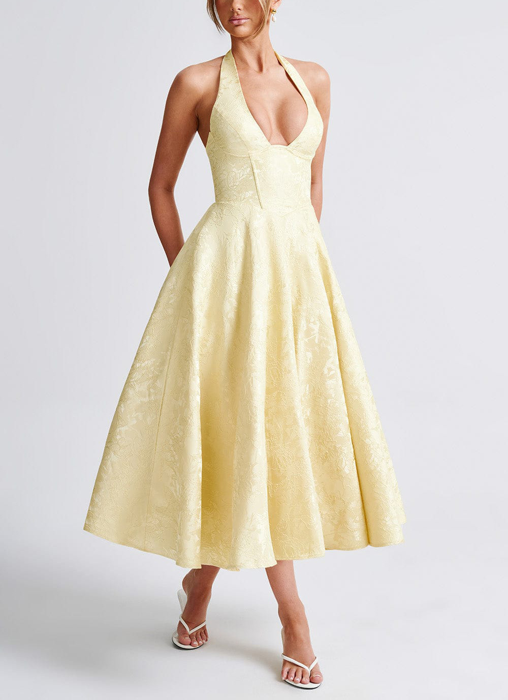 European And American Cross-Border V-Neck Halter Jacquard High-End Evening Spring Summer Elegant Sleeveless Backless_voghion.com