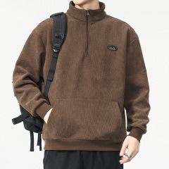 安洋半拉链灯芯绒卫衣男冬季加绒保暖立领休闲上衣重磅宽松上衣服