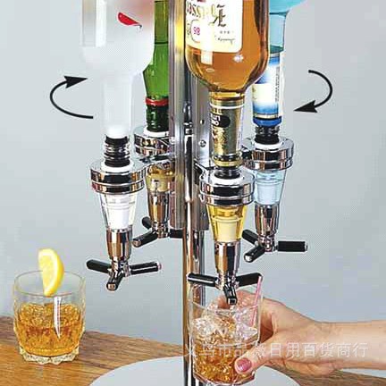 Amazon ebay Metal Four-head Reverse Rotary Rack Cocktail Bar Bartender Set Four Bottles