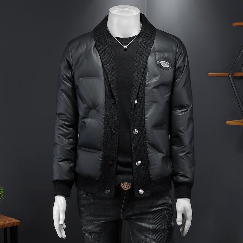 European Station 2024 Winter New White Duck down Jacket Men's Fashionable and Unique Glossy Lapel down Jacket Outerwear