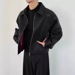 American Retro Cleanfit Pullable Red Lining Leather Jacket Men's Spring and Autum High-End Short Wide Pu Leather Jacket