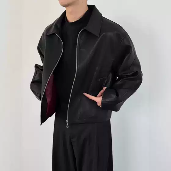 American Retro Cleanfit Pullable Red Lining Leather Jacket Men's Spring and Autum High-End Short Wide Pu Leather Jacket