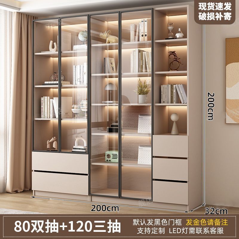 新中式书柜一门到顶加高客厅带玻璃门展示储物柜家用书房门墙书架|undefined