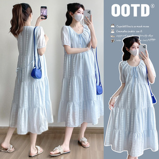 Pregnant Women's Skirt Summer Dress Fresh Thin Breathable Loose Slimming Over-the-knee Long Dress Summer plus size Belly Covering dress