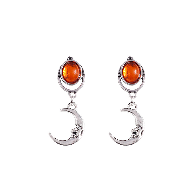 jewelry fashion OL retro crystal gem moon alloy ear hook earrings