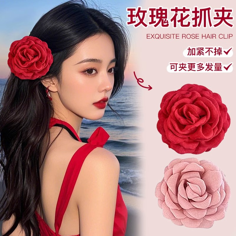 Flores rojas agarrando clips secos rosa clips flores 2025 nuevas vacaciones en el mar tiburón clips para el cabello