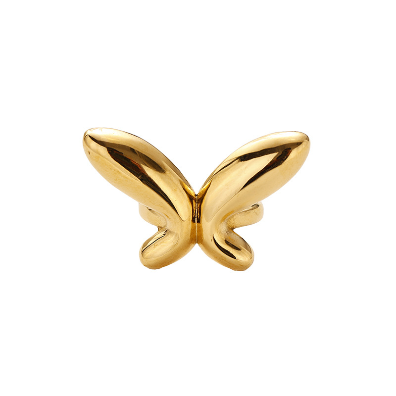 Tina transfronteriza diseño simple personalidad joyería de mano acero inoxidable chapado 18K oro temperamento brillante mariposa abierta anillo para mujeres