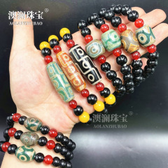 西藏天珠玛瑙手串 九眼天珠做旧桶珠男女款玉手链 礼品直播货源
