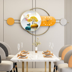 New Restaurant Clock Wall Art Set Iron Sculptural Wall Hanging Crystal Porcelain Painting Entrance Hall Restaurant Wall Decor