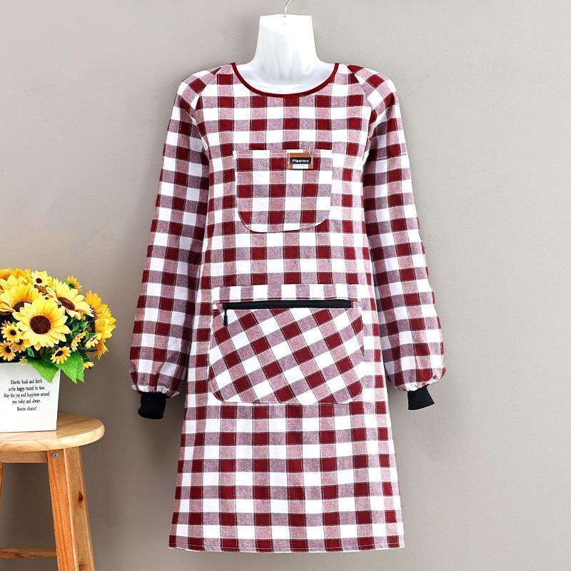 仕事用エプロン、韓国風純綿長袖キッチン家庭料理つなぎ服、かわいくておしゃれな袖付き作業服|undefined