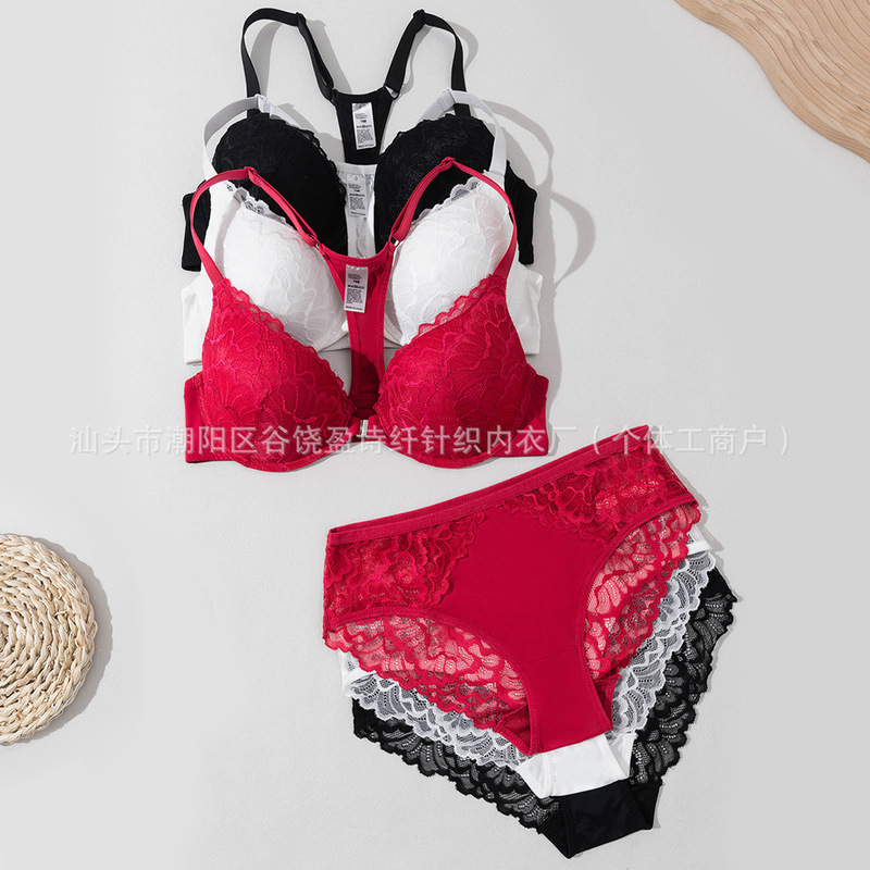 European and American Cross-Border Amazon Temu Tk Aliexpress Intimates Set Women's Beauty Back Front Buckle Large Size Bra with Steel Ring