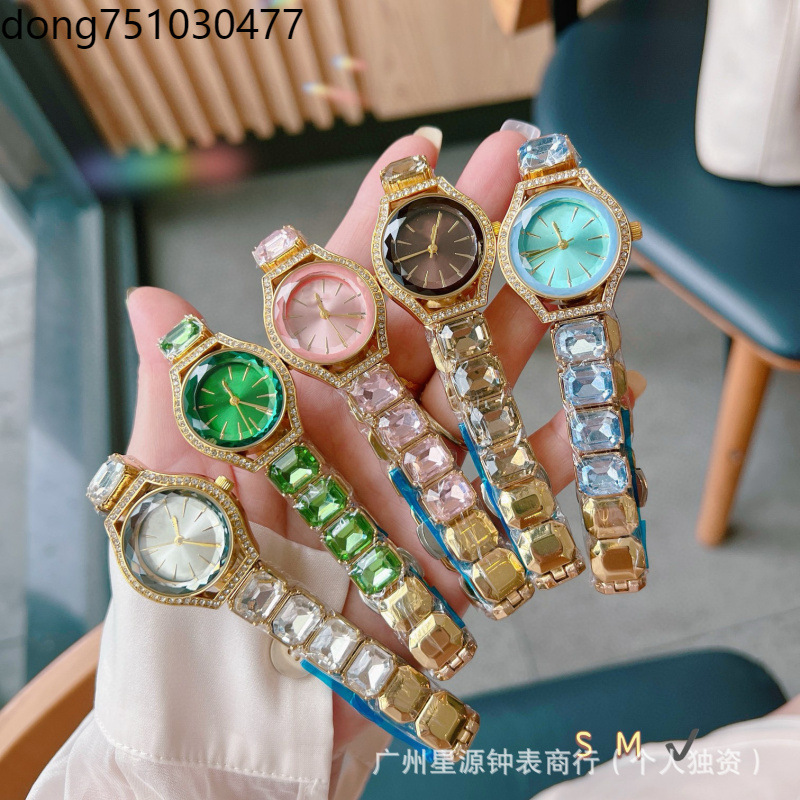 Cross-Border Foreign Trade New Model Shijia High-Value Sugar Cube Colored Diamond Women's Watch Elegant Fashion Bracelet Women's Watch Manufacturer Batch