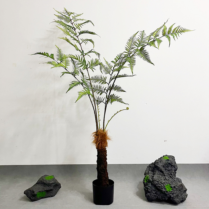 Simulación paisajística de helecho de cabeza de mono plantación de maceta de seda dorada decoración interior plantación de plantas falsas de alta simulación