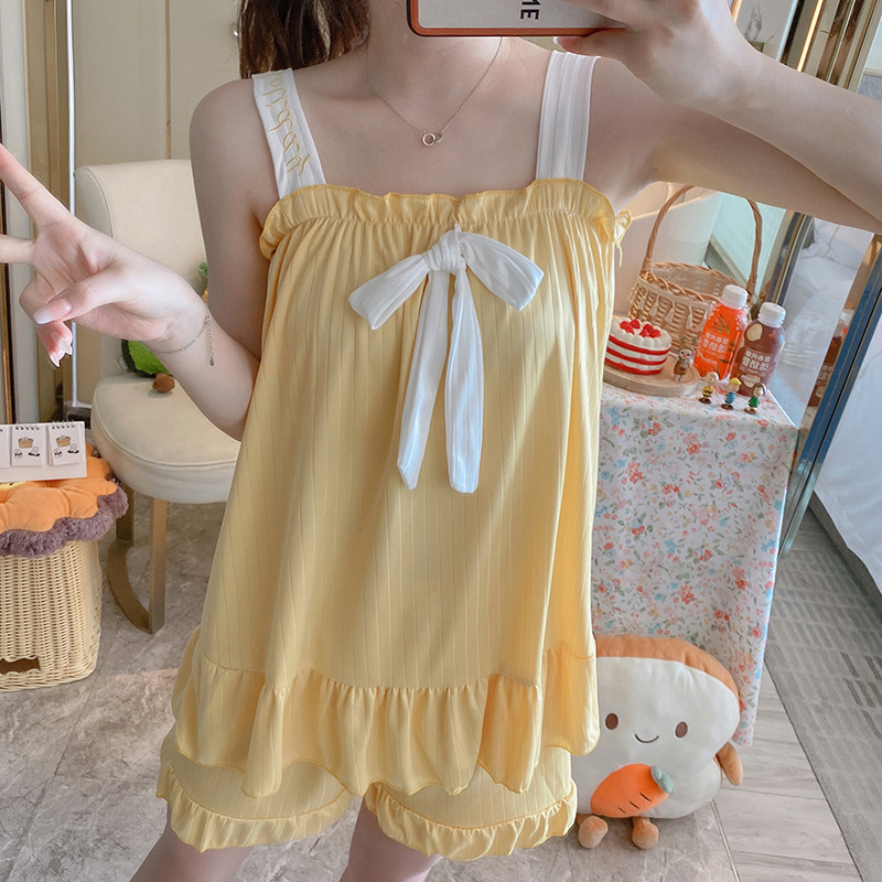 Suelta estilo coreano camisola pijamas de las mujeres verano fino ins estilo shorts pit leche seda lindo homewear traje
