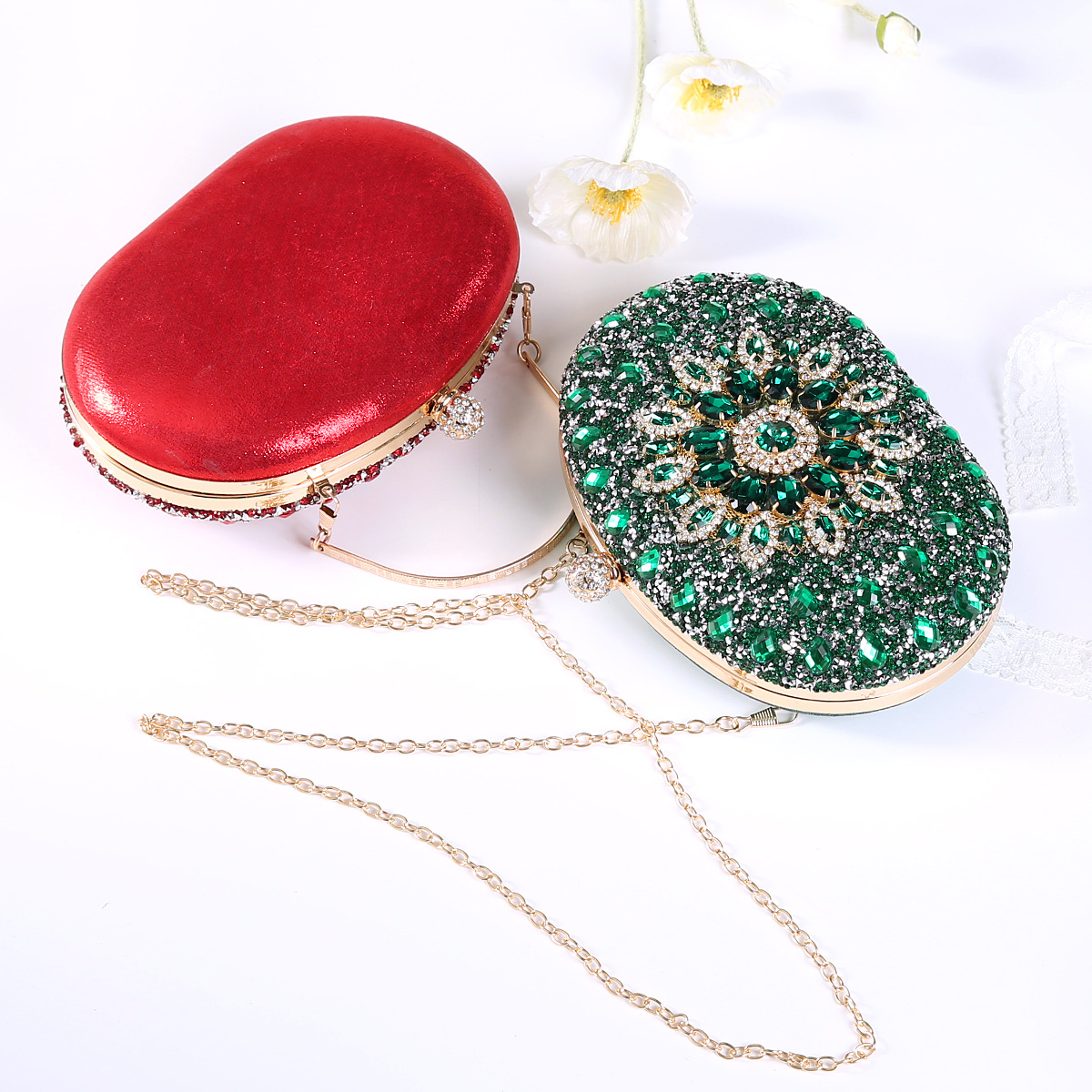 337g Weight Polyester Lining Material Lock clasp Closure Type Top Handle Strap Type Evening Bag Bags Type Party Occasion Pu Leather Material Printing Pattern All Seasons Season Women's Gender Diamond Design Elegant Style Oval Shape Small Size Pu Leather Printing Oval Evening Bags 16