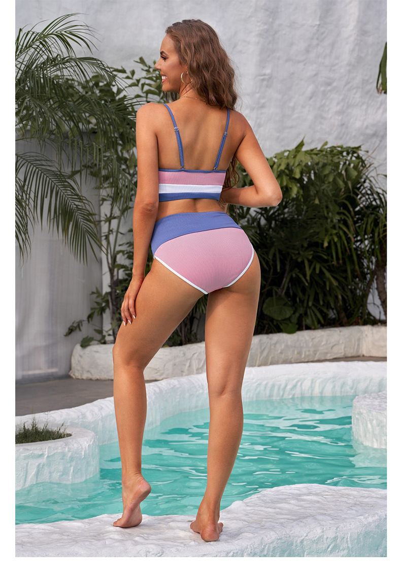 High Waist Pit Strip Stitching 2 Piece Swimwear NSXSY108968