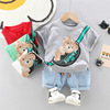 Summer cartoon backpack for early age for leisure, small bag, sleeves, set, Korean style, western style, with little bears, round collar, wholesale