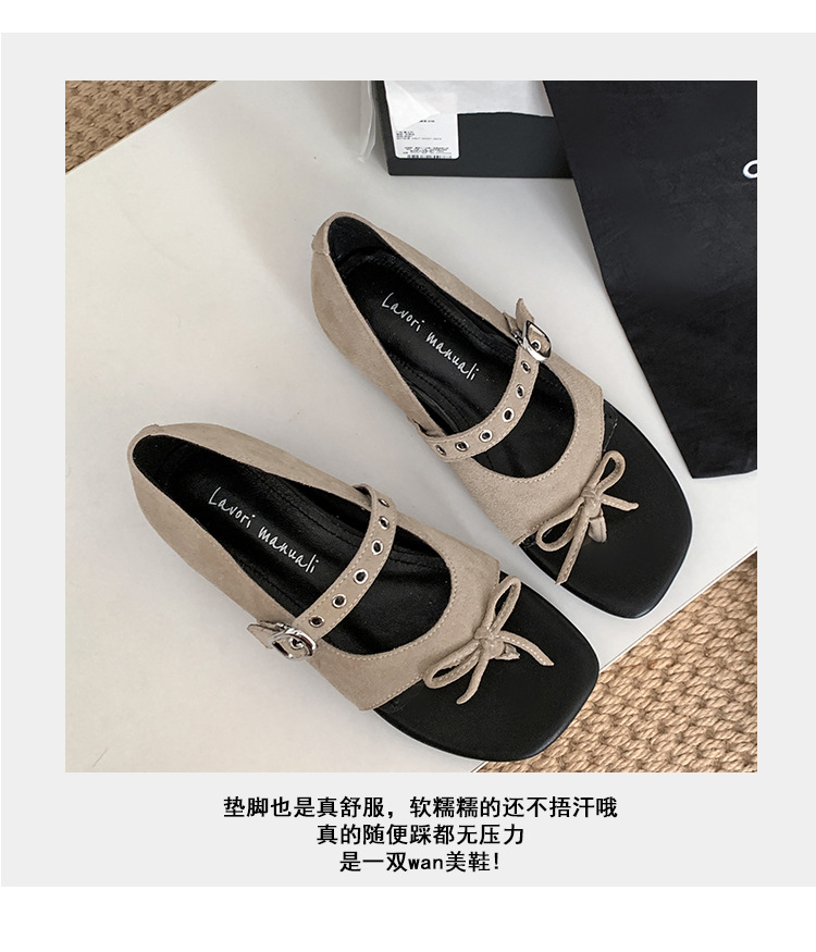 Sandal xỏ ngón đế bệt thiết kế độc đáo nơ bướm quai ngang La Mã — màu đen, màu mơ, bạc chi tiết 5
