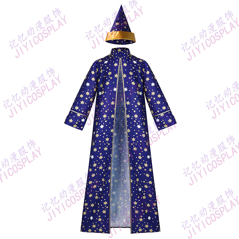 動漫廠家熱銷萬聖節演出服成人兒童碼 紫色星星巫師長袍cos服