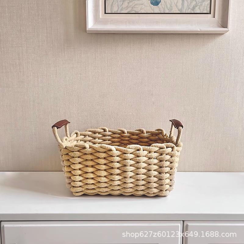 Cesta de almacenamiento tejida a mano personalizada cesta de almacenamiento de cuerda de papel caja de almacenamiento de entrada cesta de madera caja de almacenamiento de bocadillos cesta doméstica