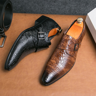 Cross-border plus size New England Chelsea Crocodile Pointed Leather Shoes Men's Casual Stylist Tide Shoes