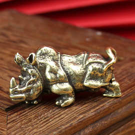黄铜工艺品犀牛摆件纯铜创意办公室家居茶宠茶桌古玩铜装小饰品