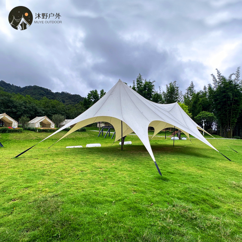 Muye Shuangfeng cielo pantalla fábrica al aire libre camping gran pantalla hexagonal cielo Wanzhong montaña joroba Oxford tela fábrica cielo pantalla