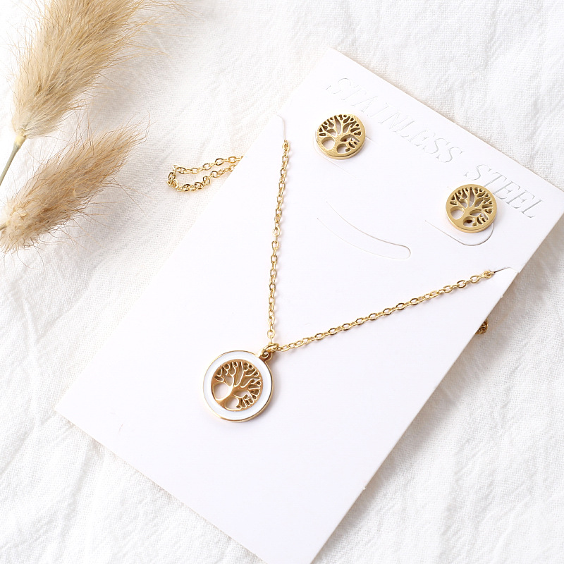 Tree Pattern Women'S Gender Simple Style Tree Stainless Steel Enamel Plating Earrings Necklace